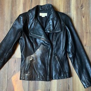 Black leather Michael Kors moto jacket M medium